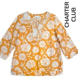 Charter Club Women's Linen Orange Floral Tunic